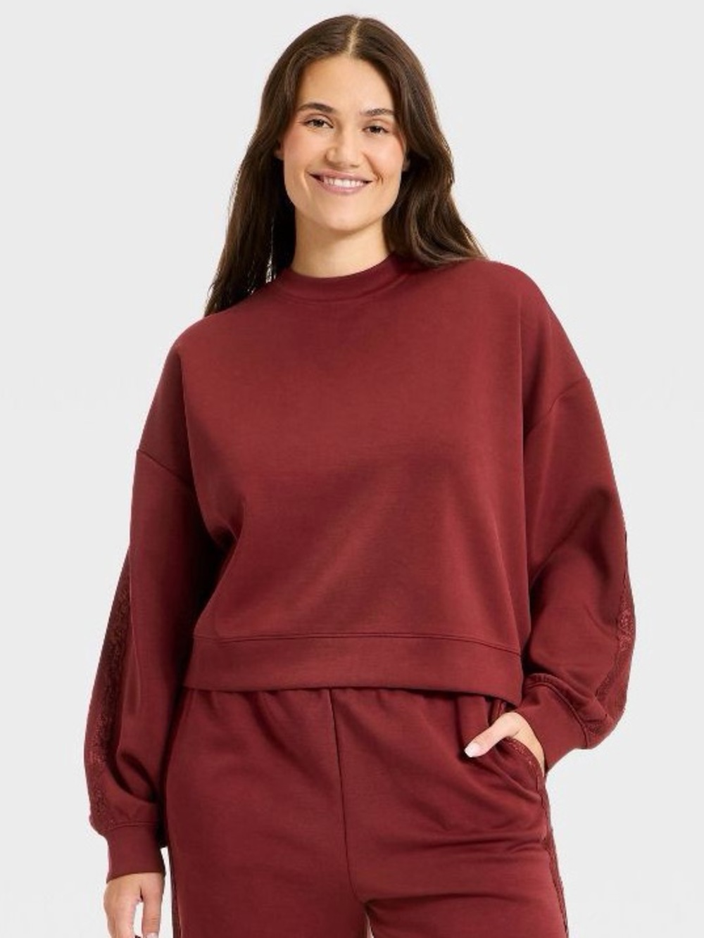 All In Motion Airy Sleek Pique Crewneck Sweatshirt- Maroon